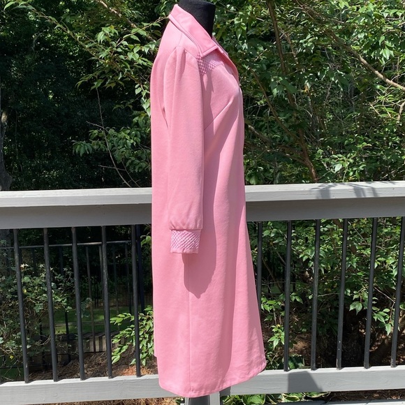 Vintage 70s Dagger Collar Smocked Embroidered Button Front Shirt MIDI Dress - Picture 3 of 12